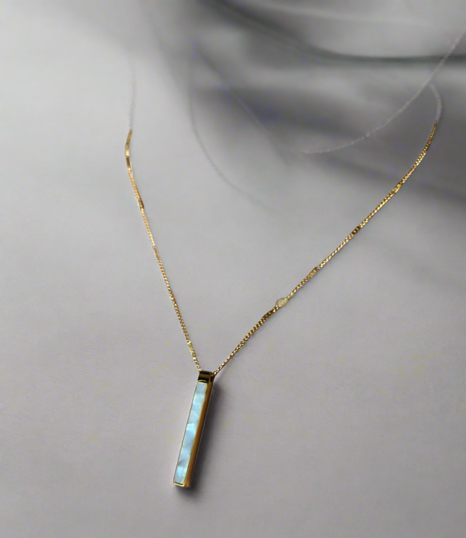 Rectangle stone S/Steel pendant necklace