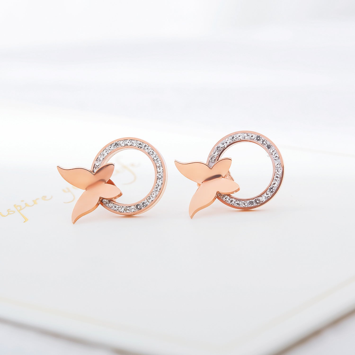 Rose Gold Butterfly Ring earrings