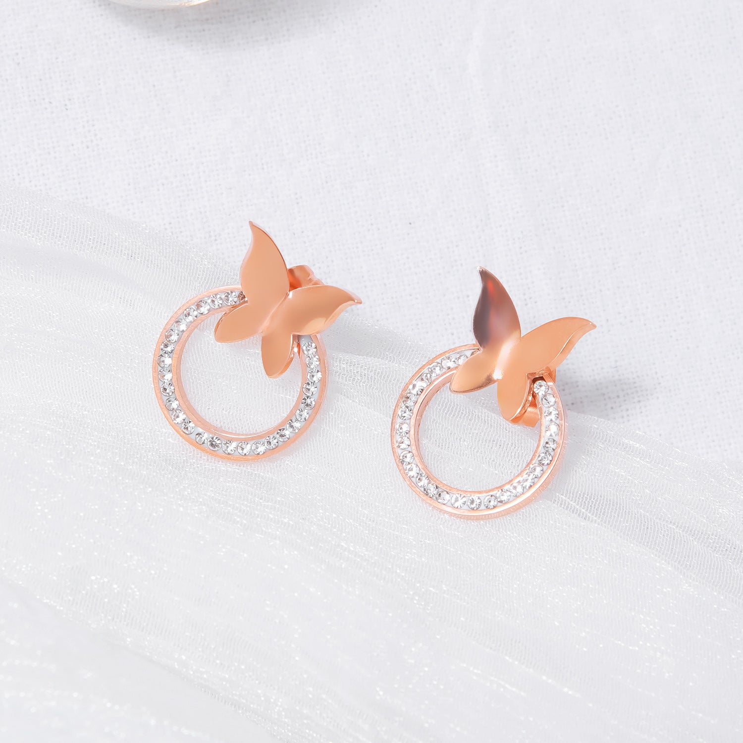 Rose Gold Butterfly Ring earrings