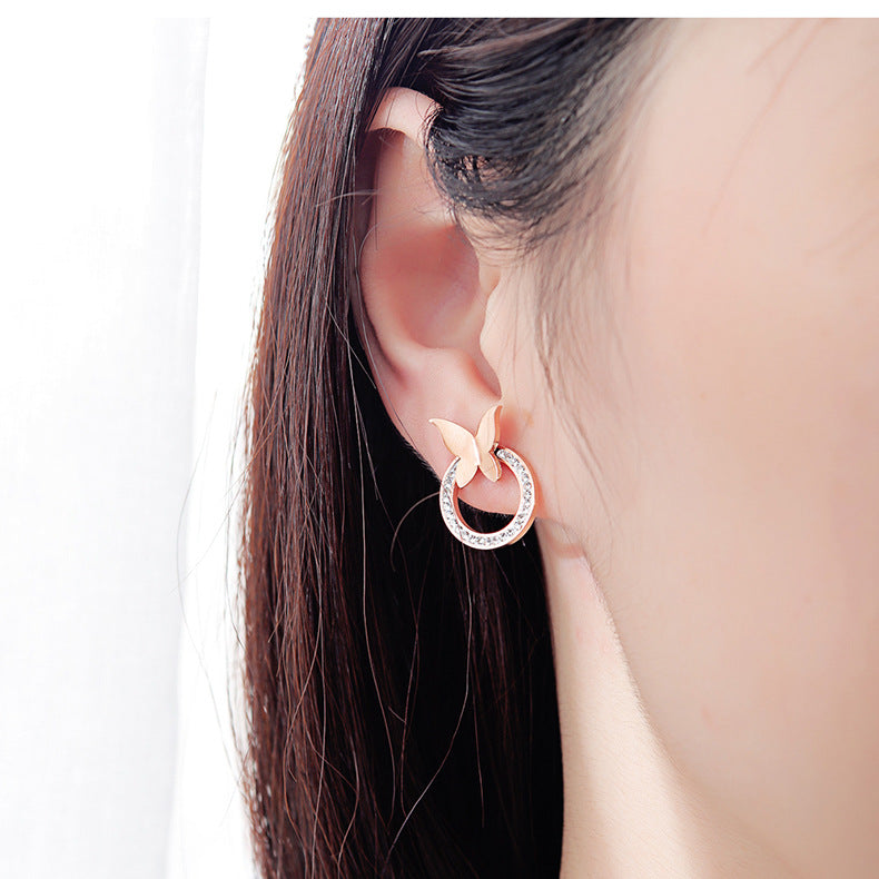 Rose Gold Butterfly Ring earrings