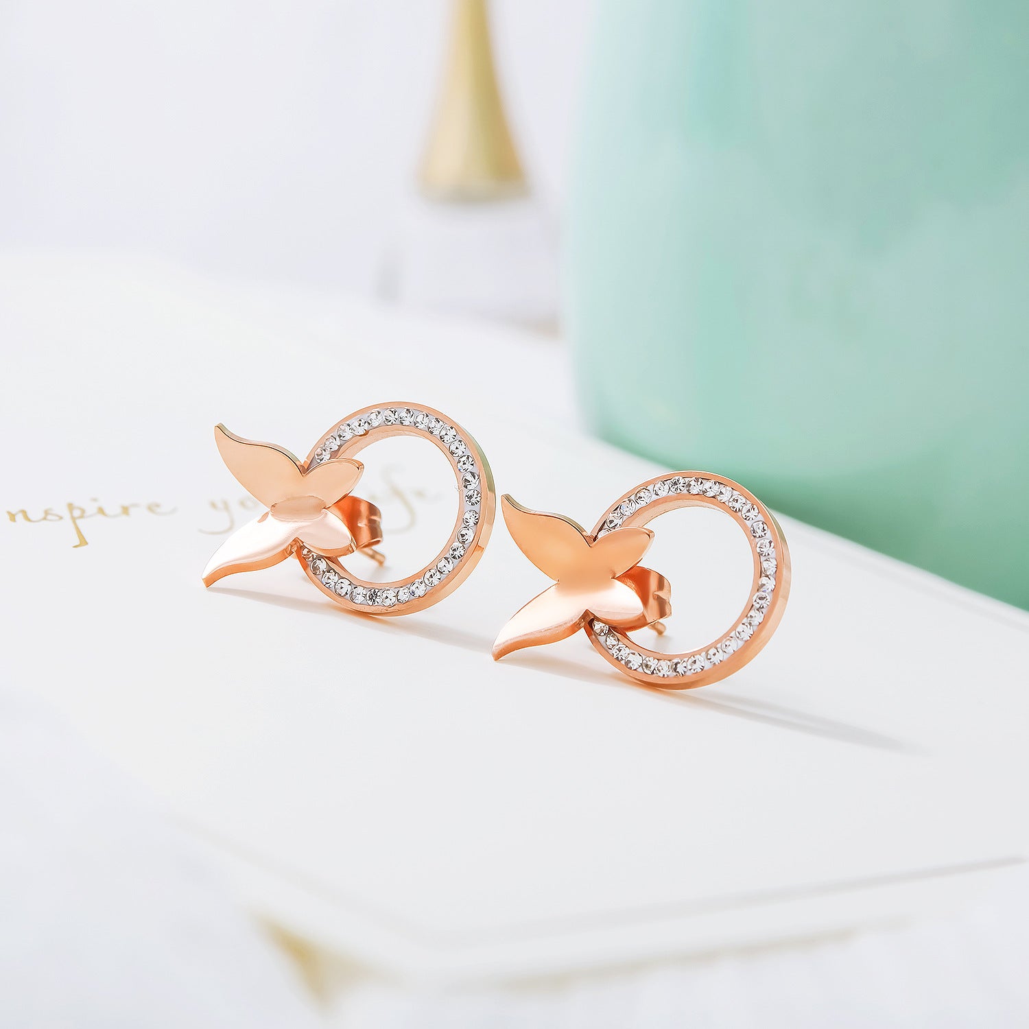 Rose Gold Butterfly Ring earrings
