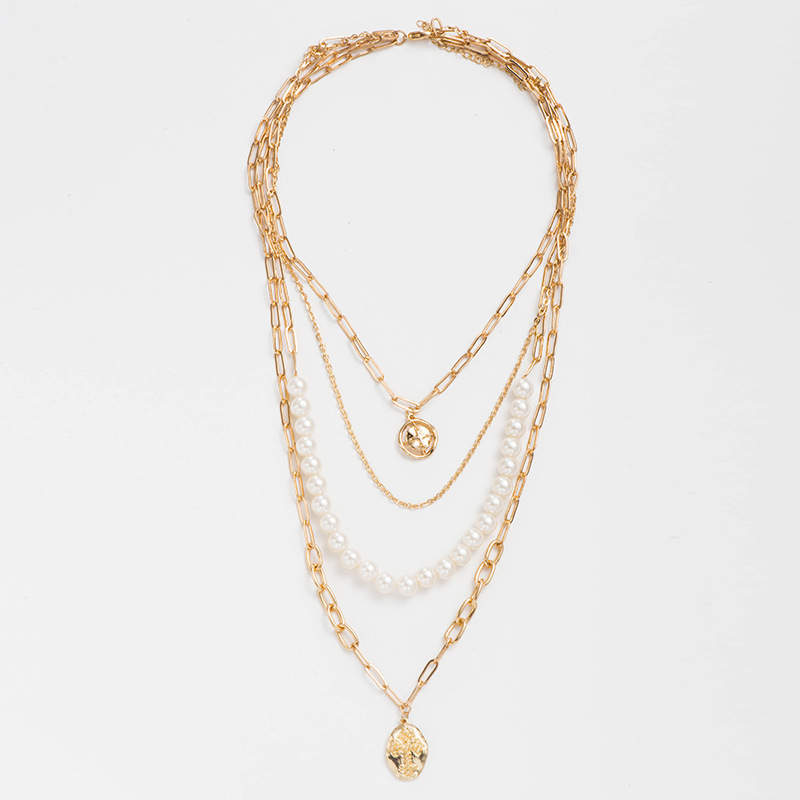 Multi layer Pearl & Gold Necklace set