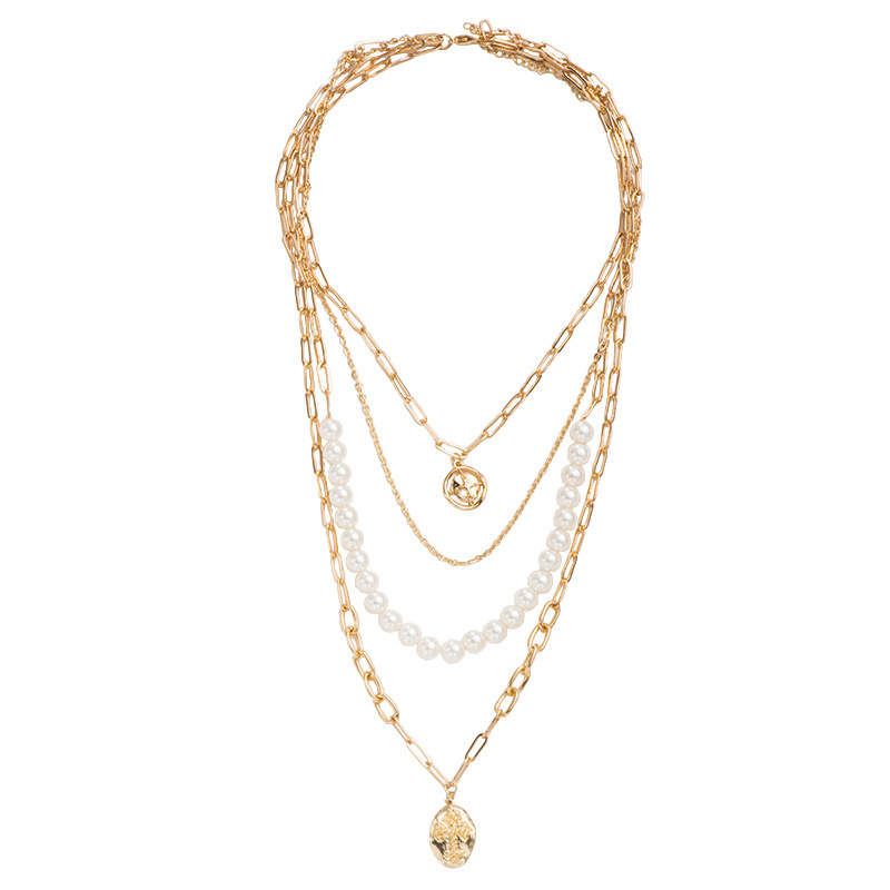 Multi layer Pearl & Gold Necklace set