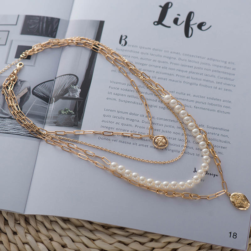 Multi layer Pearl & Gold Necklace set
