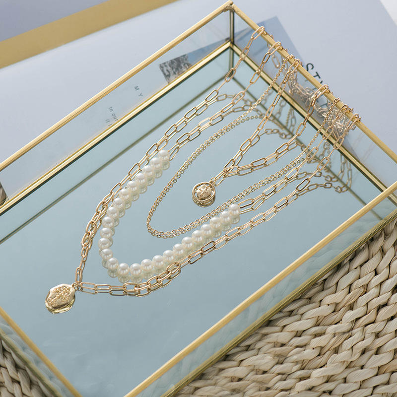 Multi layer Pearl & Gold Necklace set