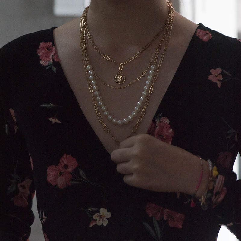 Multi layer Pearl & Gold Necklace set