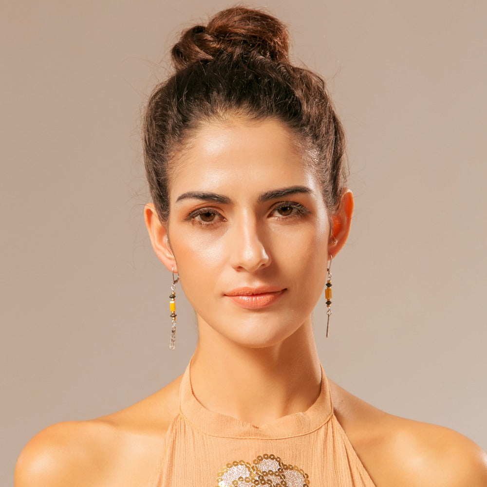 Gold Metal and Beads Earrings