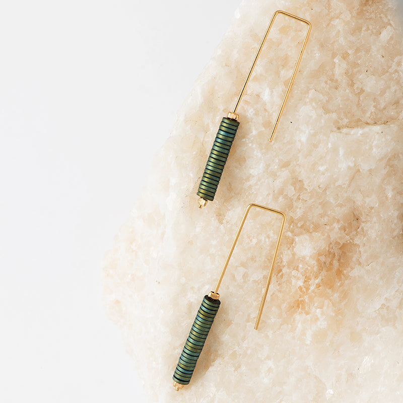Green Stone Geometric Angle Earrings