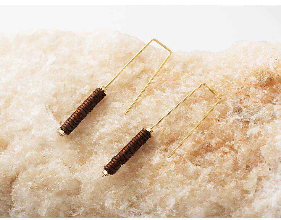 Brown Stone Geometric Angle Earrings