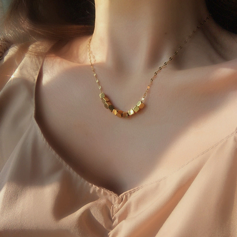Stainless Steel Gold Plated Cube Charm Necklace