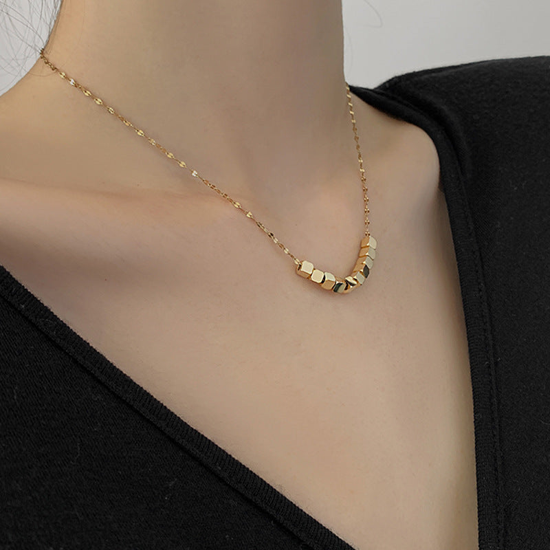 Stainless Steel Gold Plated Cube Charm Necklace