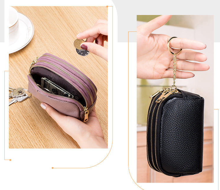 Leather Zipper Handy Purse
