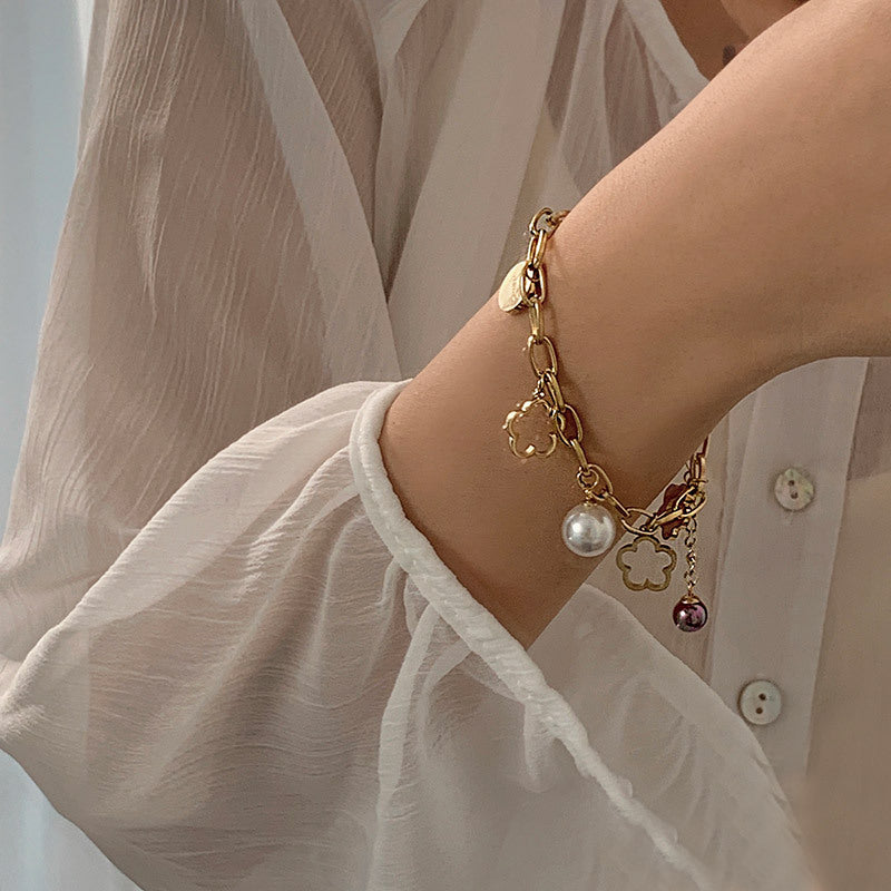 Stainless S/Steel Gold Plated Charm Bracelet Hollow Flower