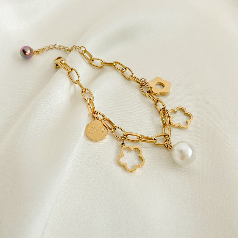 Stainless S/Steel Gold Plated Charm Bracelet Hollow Flower
