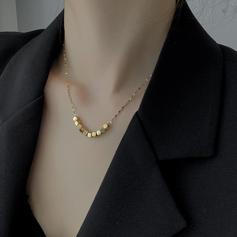 Stainless Steel Gold Plated Cube Charm Necklace