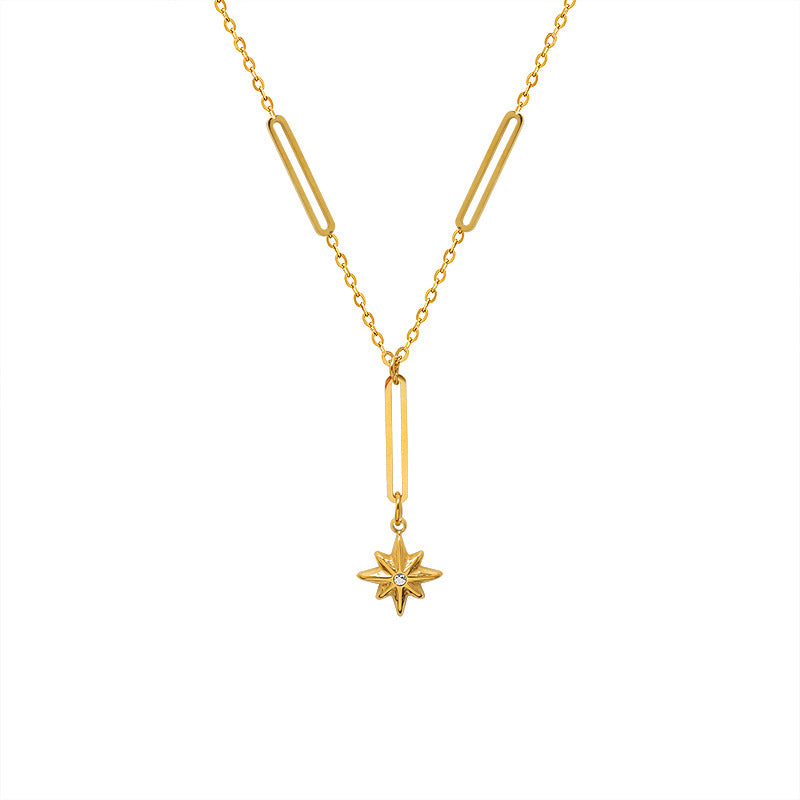 Gold Plated Titanium Necklace with Hexagram Zircon Pendant