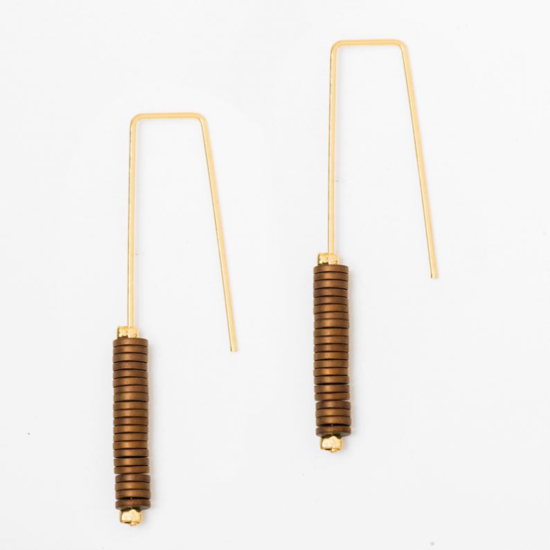 Brown Stone Geometric Angle Earrings