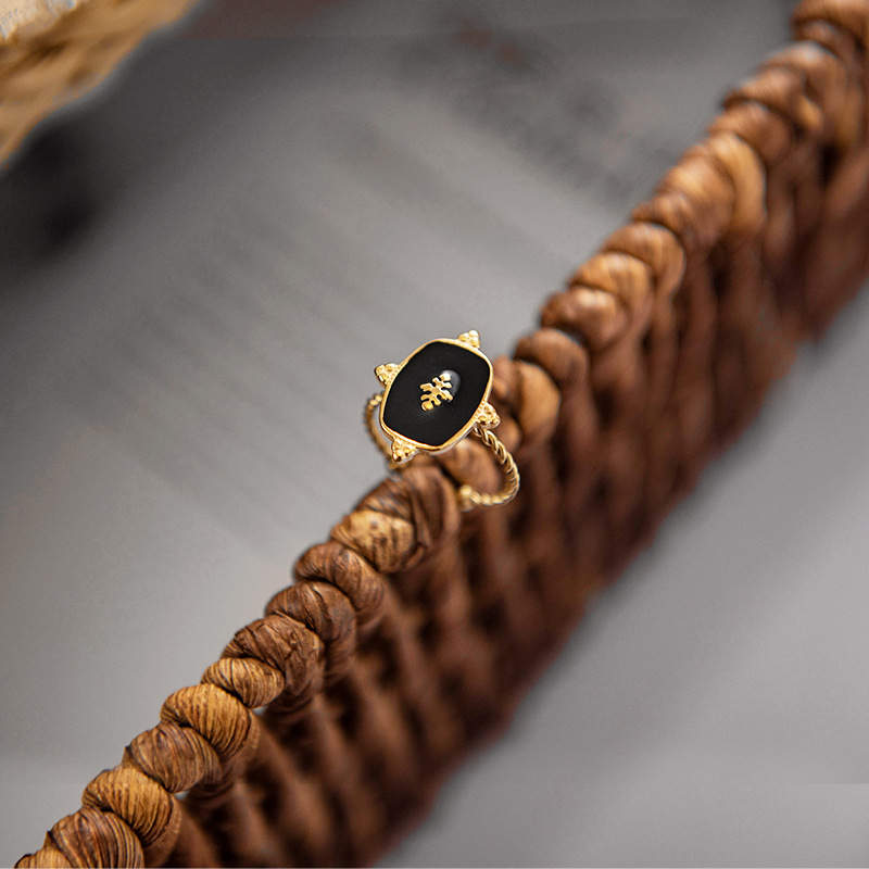 Black Gold S/Steel Adjustable Ring