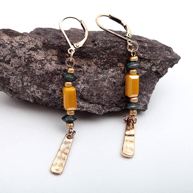 Gold Metal and Beads Earrings