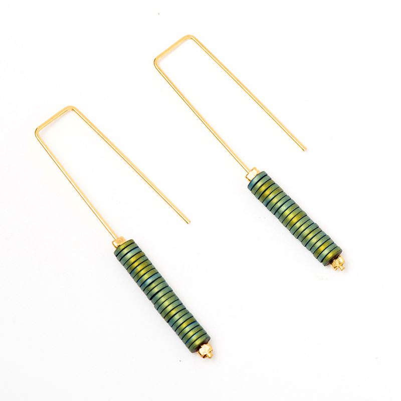 Green Stone Geometric Angle Earrings