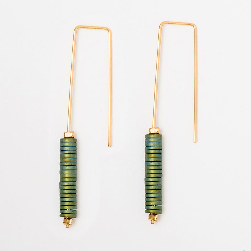 Green Stone Geometric Angle Earrings