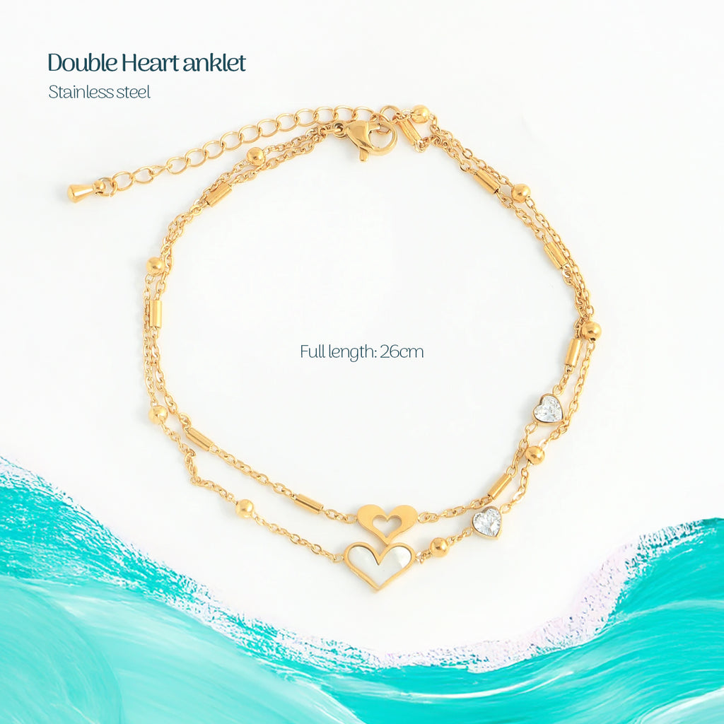 Anklet stainless steel - Double Heart