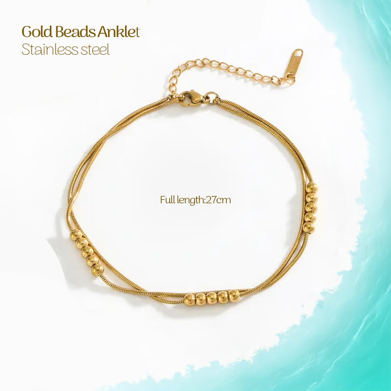 Anklet stainless steel - Gold Beads
