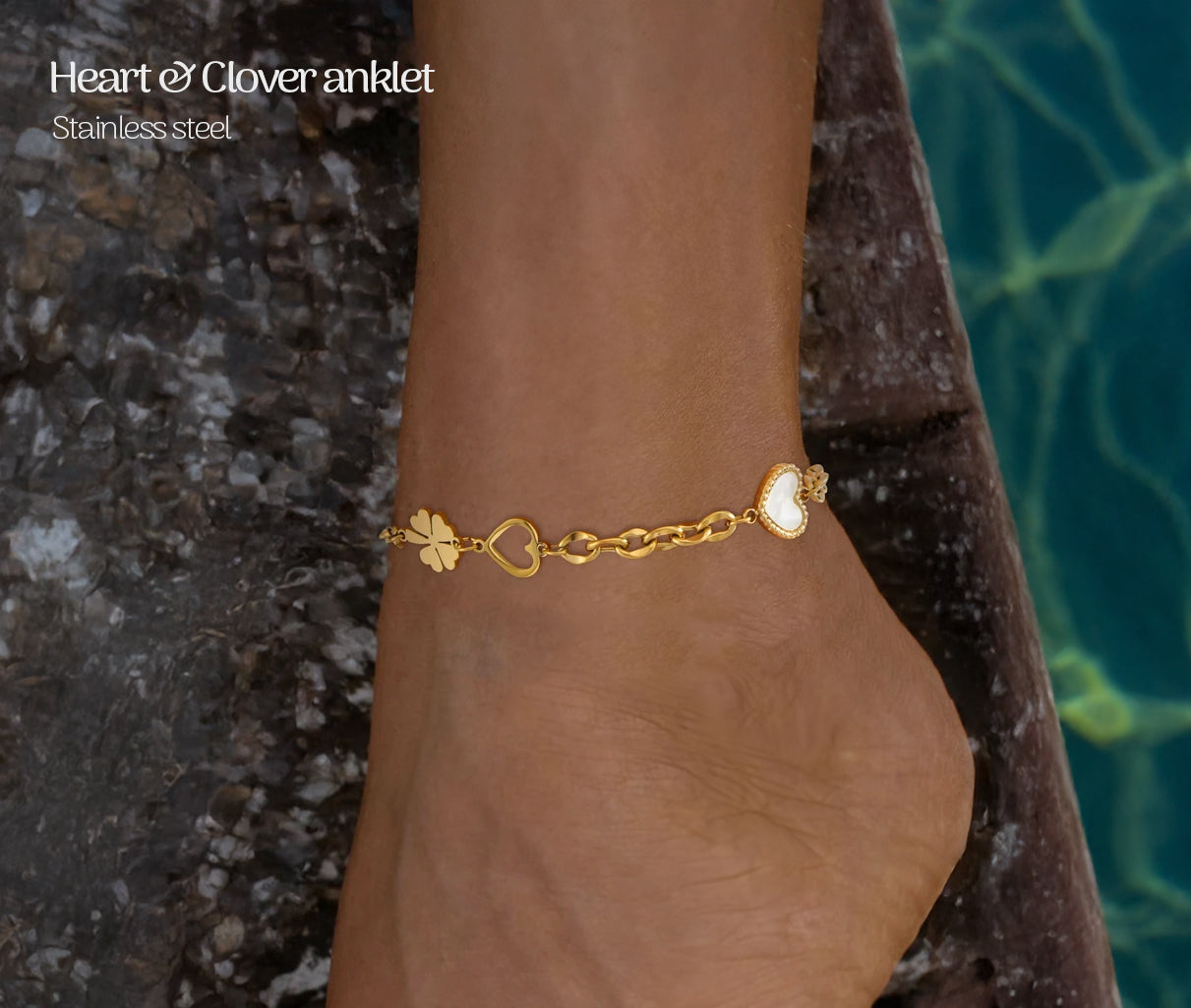 Anklet stainless steel - Heart & Clover