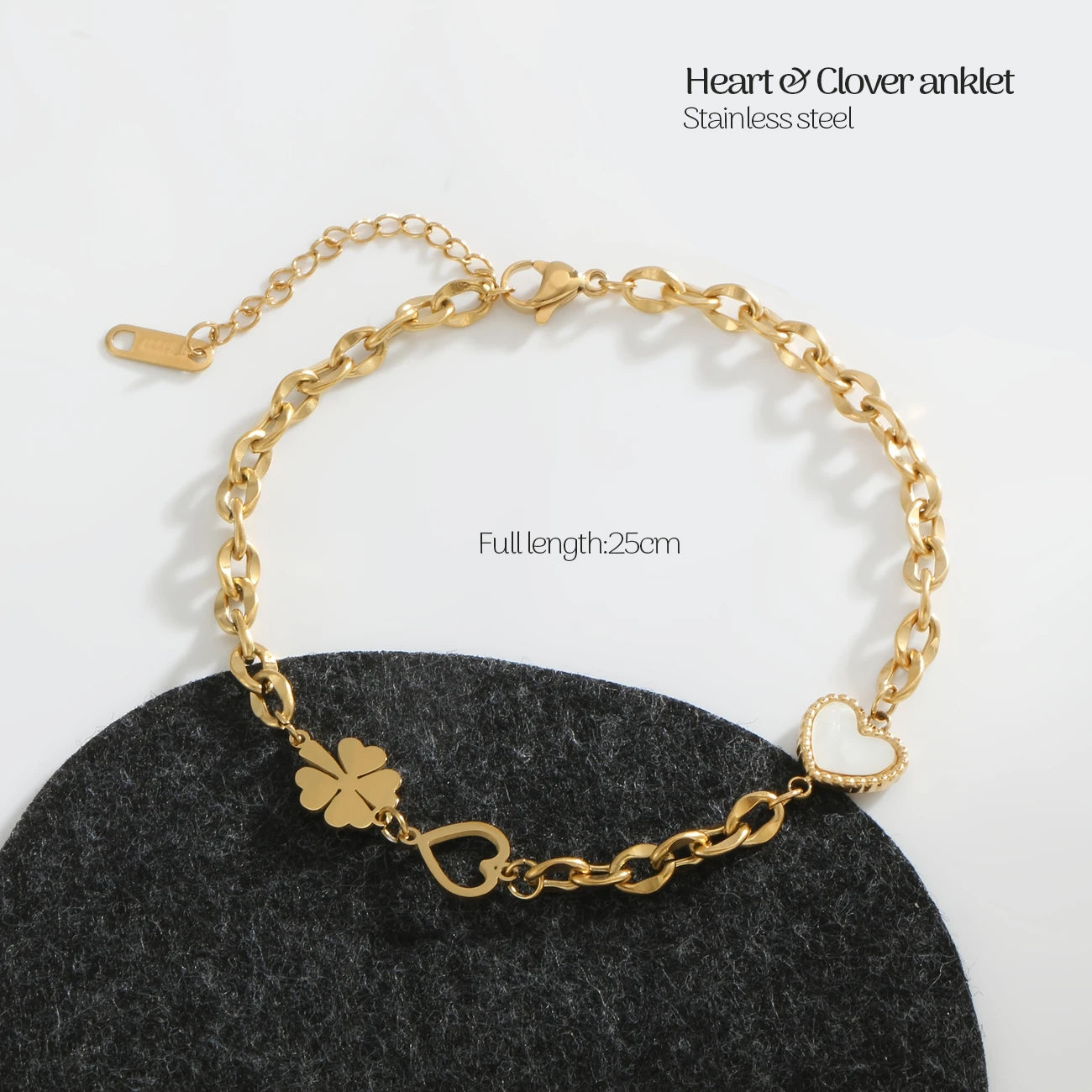 Anklet stainless steel - Heart & Clover