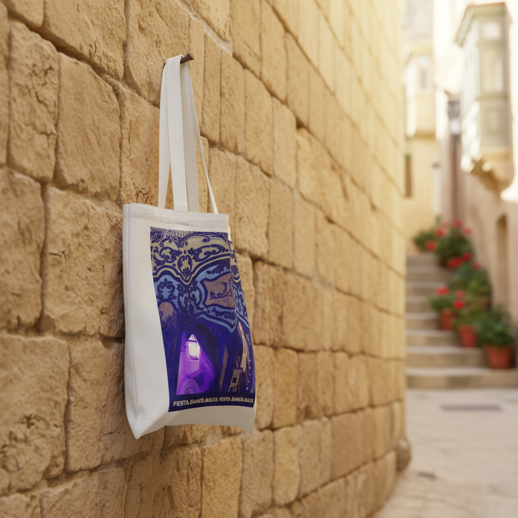 Street Blues tote bag on wall