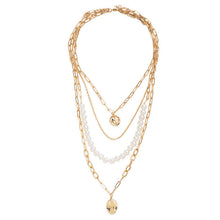 Load image into Gallery viewer, Multi layer Pearl &amp; Gold Necklace set
