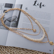 Load image into Gallery viewer, Multi layer Pearl &amp; Gold Necklace set
