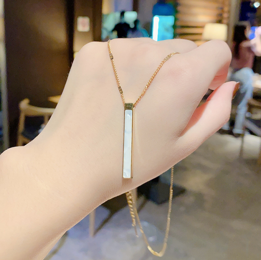 Rectangle stone S/Steel pendant necklace