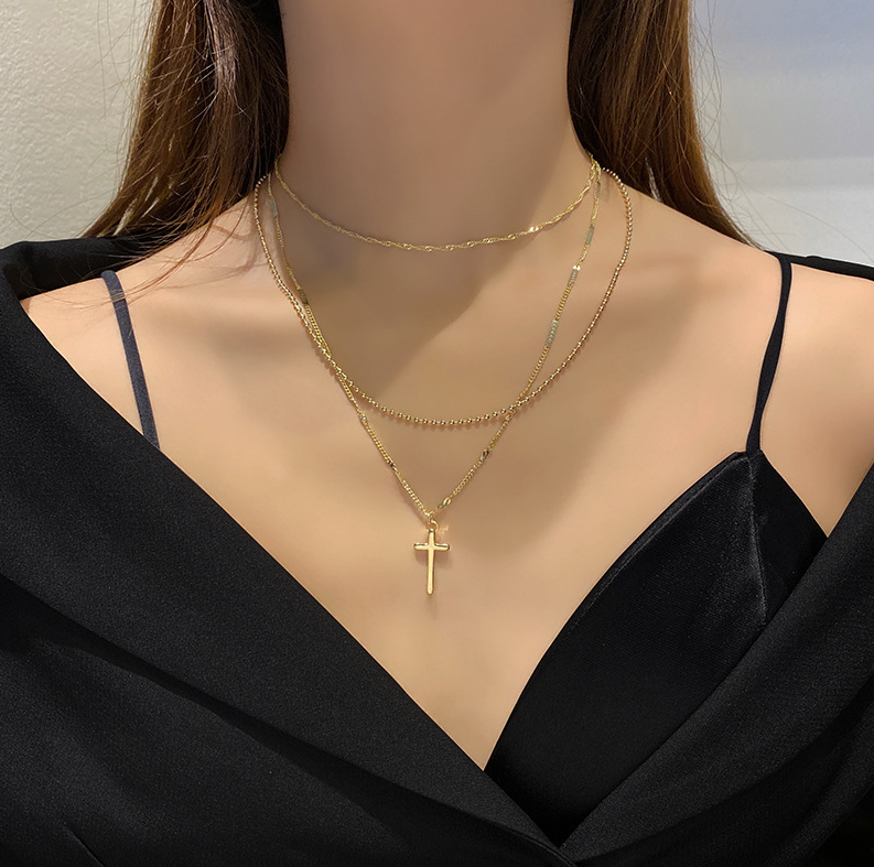 3 Layer Gold Cross necklace