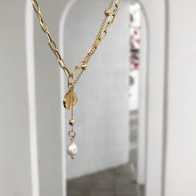 Load image into Gallery viewer, Gold Plated S/Steel Double Chain Pearl Drop Necklace
