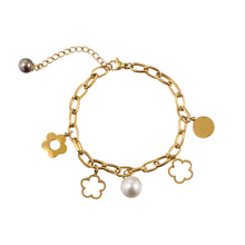 Load image into Gallery viewer, Stainless S/Steel Gold Plated Charm Bracelet Hollow Flower
