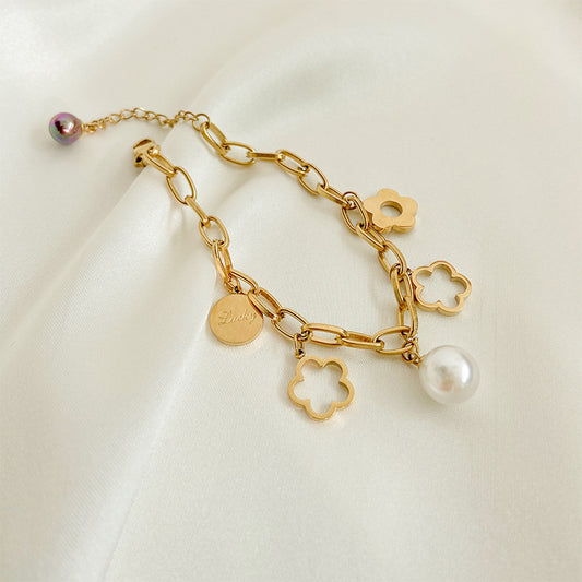 Stainless S/Steel Gold Plated Charm Bracelet Hollow Flower