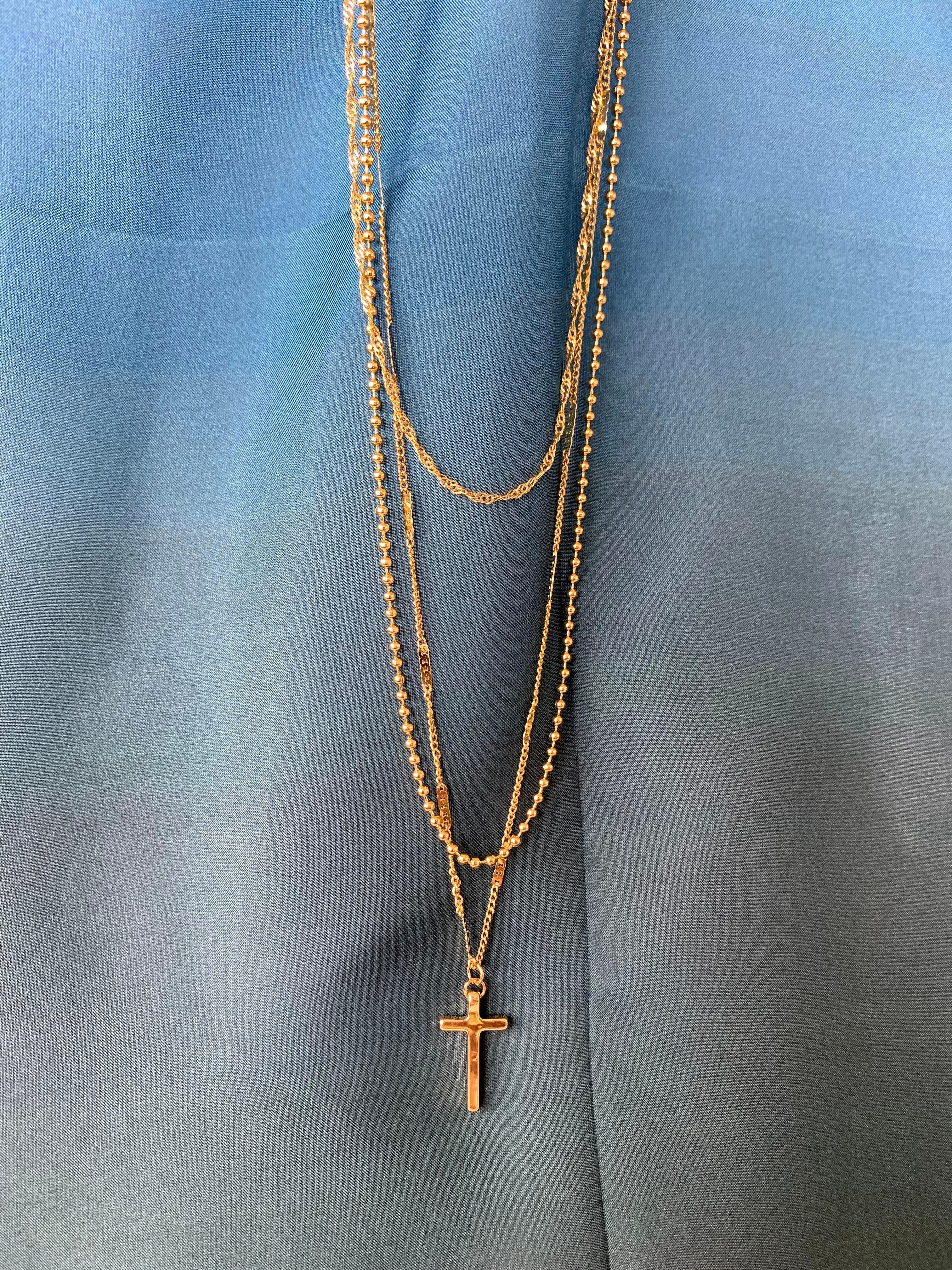 3 Layer Gold Cross necklace