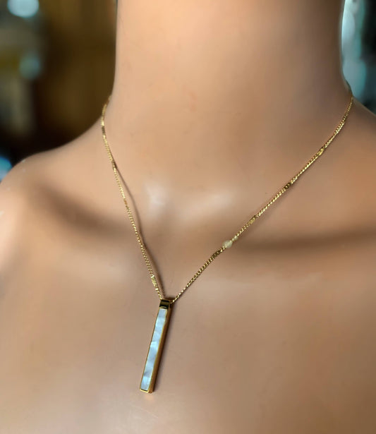 Rectangle stone S/Steel pendant necklace
