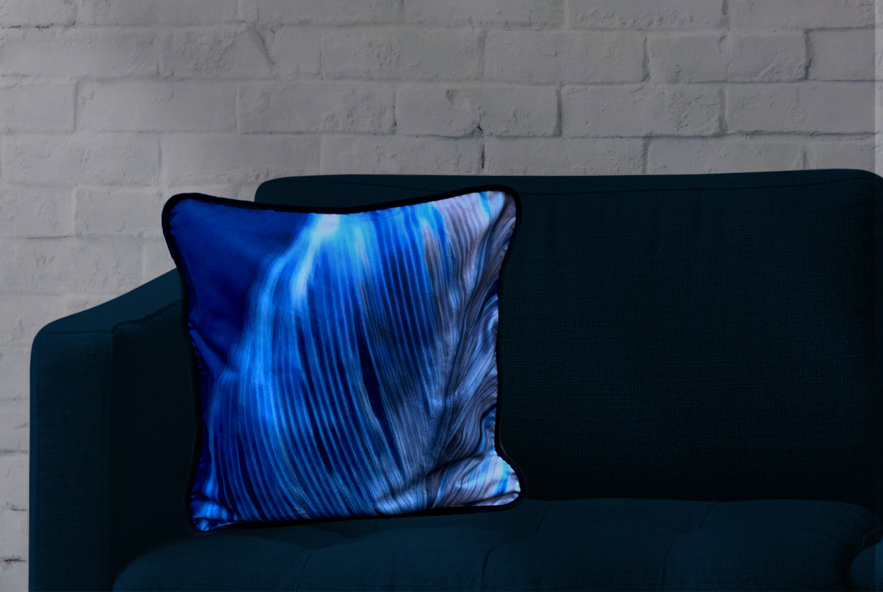 Feather Flux  Blue  Fabric Cushion Cover