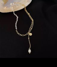 Load image into Gallery viewer, Gold Plated S/Steel Double Chain Pearl Drop Necklace

